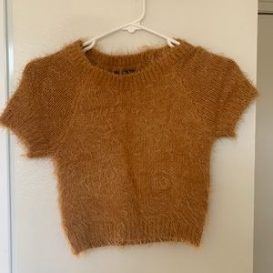Fuzzy mustard crop top